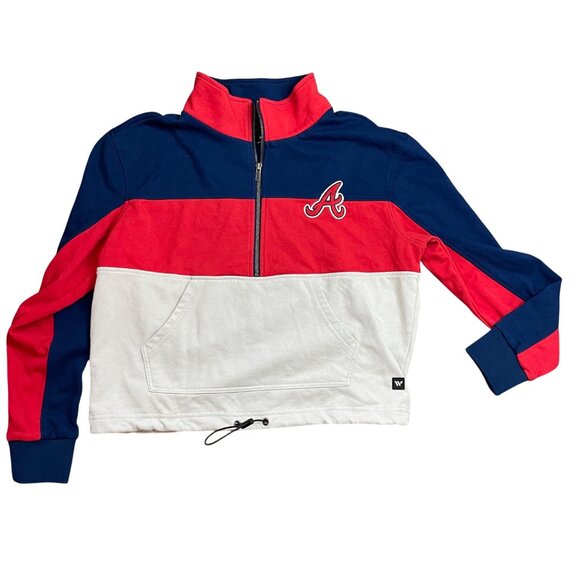 Atlanta Braves The Wild Collective Pullover Women's Size M Red/Navy Color Block - Picture 1 of 9
